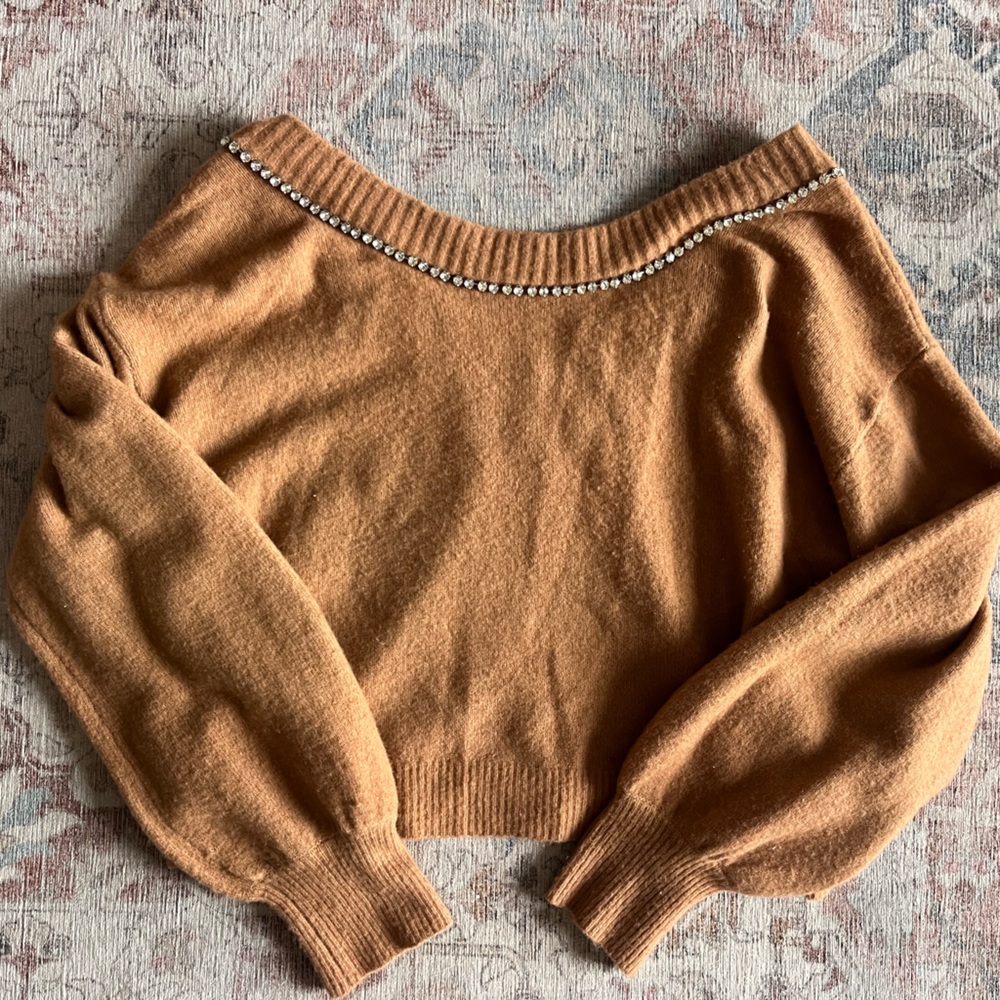 Express Tan Sweater with Embellishments